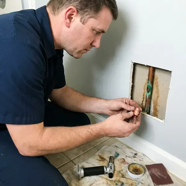 Local copper pipe leak repair by FKV Plumbing, Omaha, NE